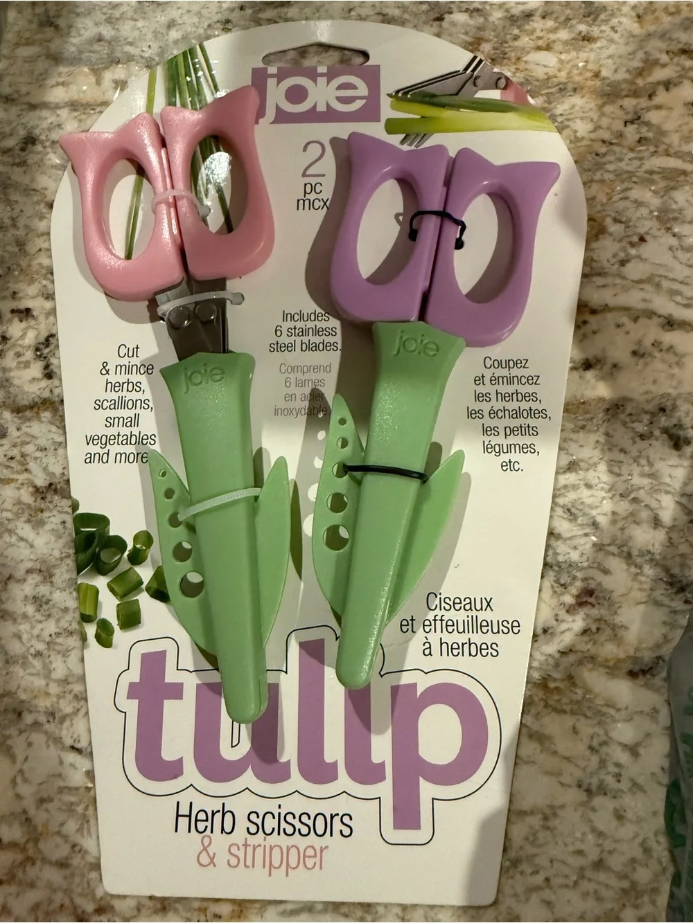 Joie Tulip Herb Scissors & Stripper Set in Pink and Purple with Green Sheaths